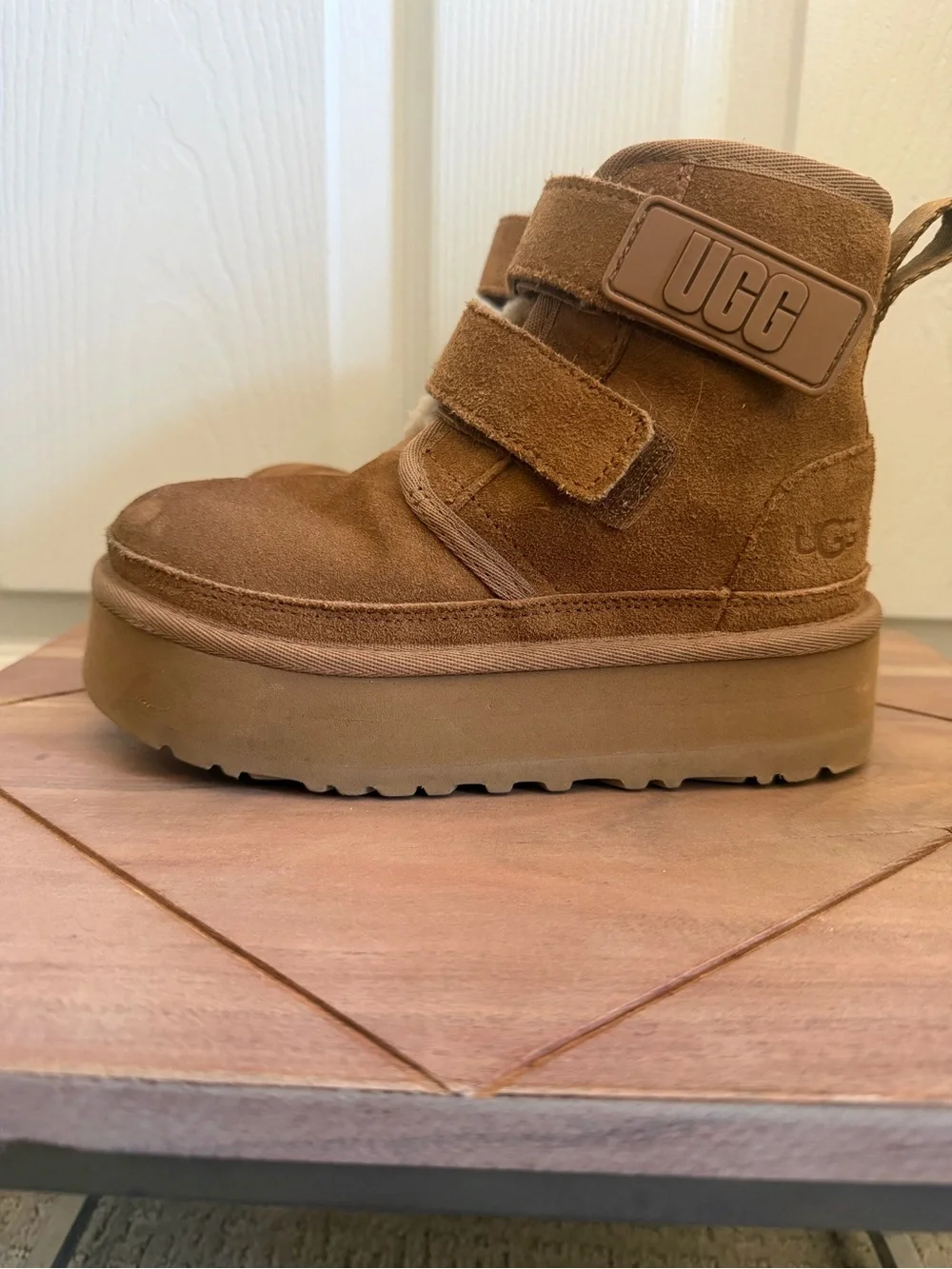 UGG Kids Chestnut Brown Suede Velcro Platform Boot